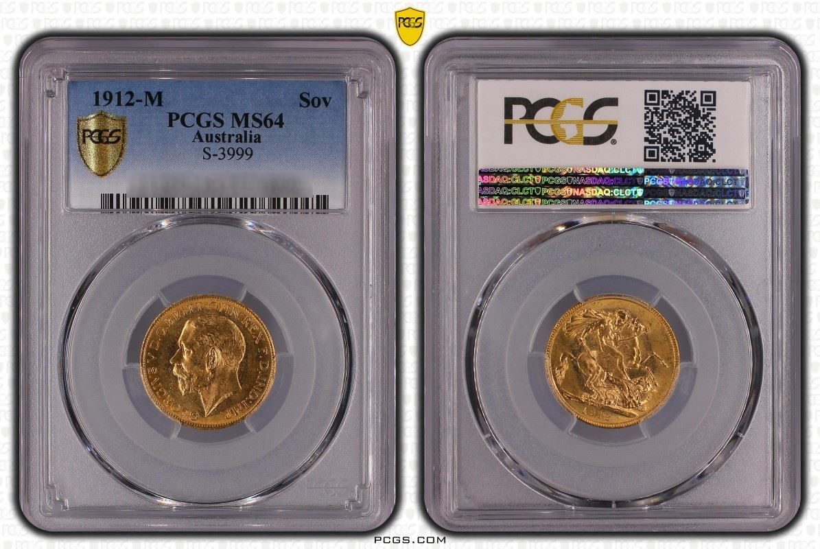 Encapsulated 1912 Australian George V Gold Sovereign Coin Pcgs(1)