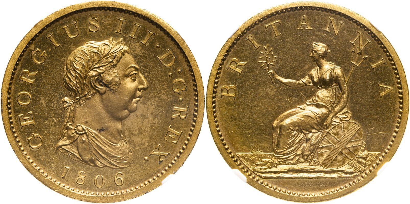 Lot 202 | United Kingdom George III 1806 Copper Penny Gilt proof NGC PF 63 CAMEO #6670777-001