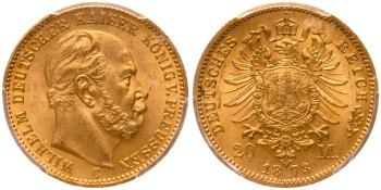 Germany, Prussia, Wilhelm I, 1873-C 20 Marks, Frankfurt Mint