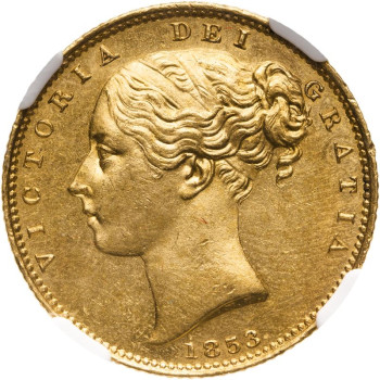 United Kingdom, Victoria, 1853 Gold Sovereign, W.W. Raised