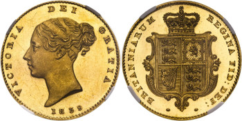 United Kingdom, Victoria, 1839 Proof Half-Sovereign, Plain Edge, Coin Alignment
